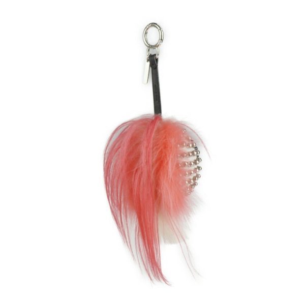 FENDI Panquito Karl Lagerfeld Keychain 7AR492 Leather Fur Pink Black White Bag Charm on Sale