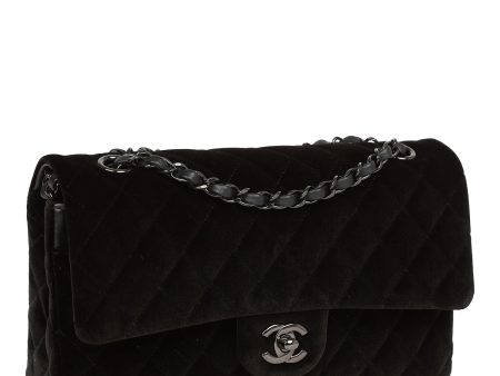 Chanel Medium Classic Double Flap Bag Black Velvet Ruthenium Hardware Sale