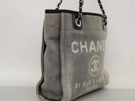 CHANEL   Deauville Shoulder Bag Women s Canvas,Leather Shoulder Bag Navy Online now