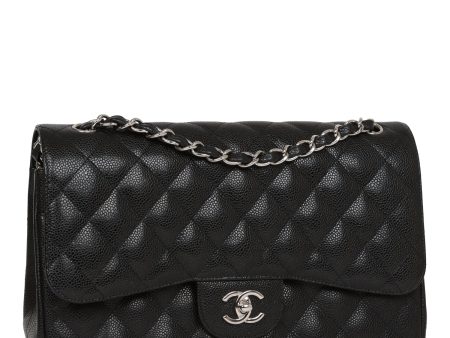 Chanel Jumbo Classic Double Flap Bag Black Caviar Silver Hardware Online now