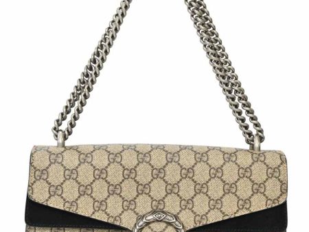 GUCCI Dionysus GG Small Embellished Printed Coated-Canvas and Black Suede Shoulder Bag For Sale