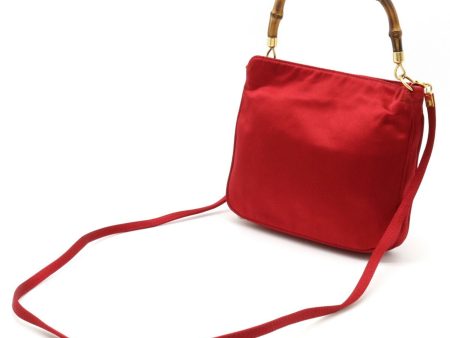 GUCCI Bamboo Handbag Shoulder Bag Satin Red For Cheap