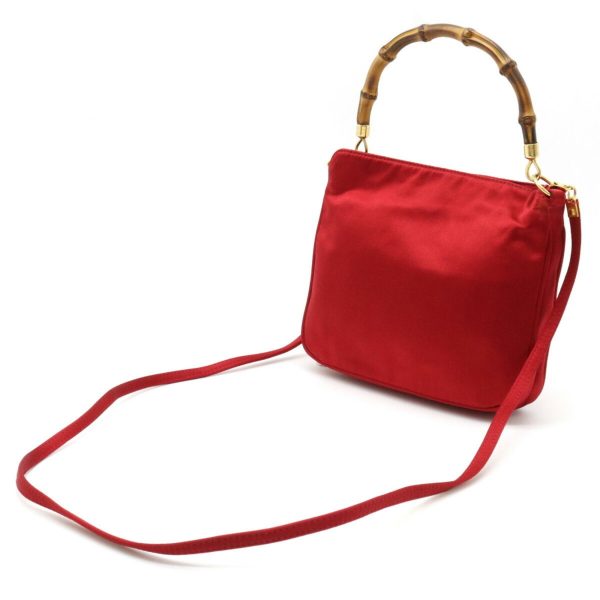 GUCCI Bamboo Handbag Shoulder Bag Satin Red For Cheap