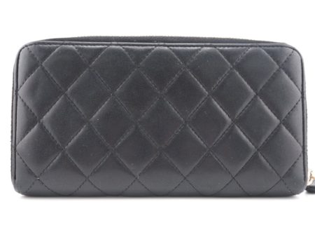 CHANEL  Matelasse Round Zip Wallet Long Black Ladies Online Sale