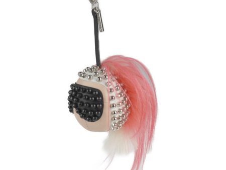 FENDI Panquito Karl Lagerfeld Keychain 7AR492 Leather Fur Pink Black White Bag Charm on Sale