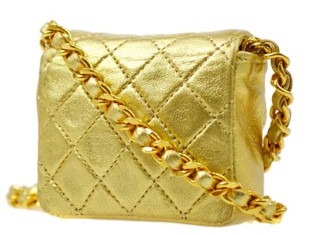 Chanel 1989-1991 Gold Lambskin Micro Classic Flap Shoulder Bag For Cheap