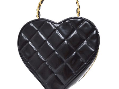 CHANEL * 1995-1996 Black Patent Leather Heart Top Handle Bag on Sale