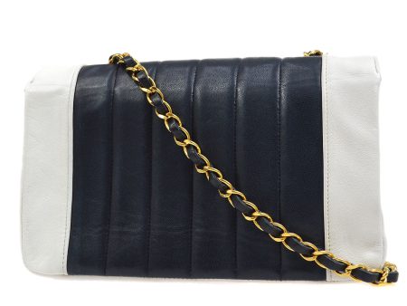 Chanel 1991-1994 Navy White Lambskin Vertical Border Flap Small For Discount