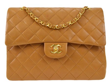 Chanel 1989-1991 Tall Classic Double Flap Medium Camel Lambskin Sale