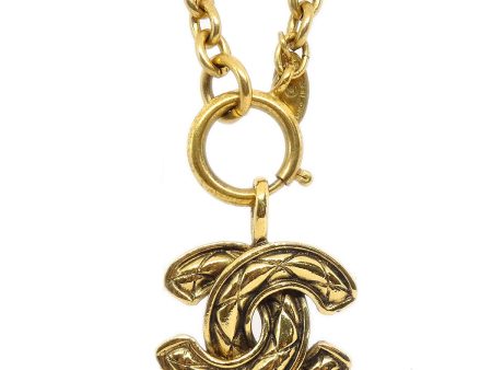 CHANEL 1986-1994 Quilted CC Gold Chain Pendant Necklace 3857 Cheap