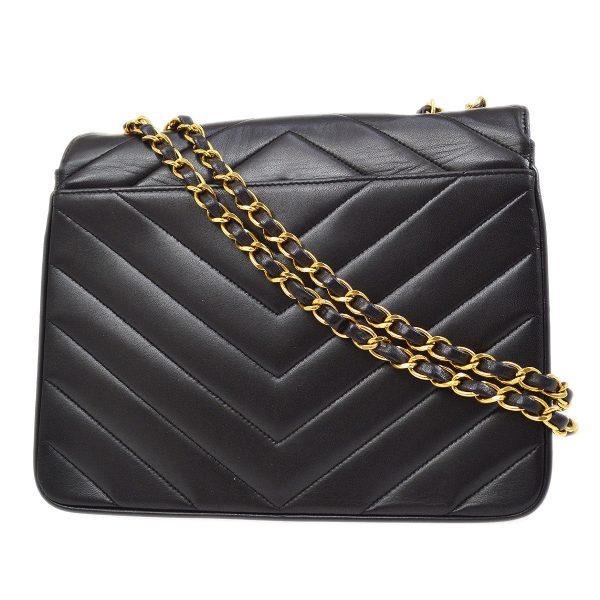 CHANEL 1991-1994 Black Lambskin Chevron Letter Flap Small Online Sale