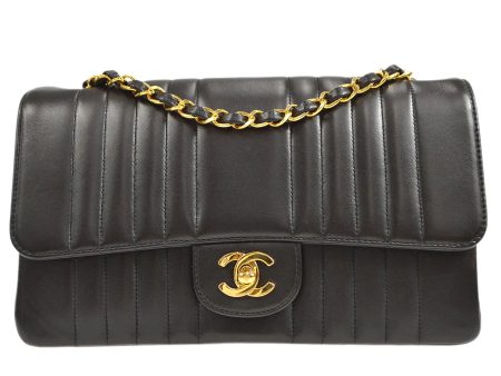 Chanel 1991-1994 Black Lambskin Medium Vertical Stitch Classic Single Flap Bag Online Sale