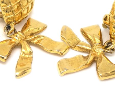 Chanel 1980s Dangle Bow Earrings Gold Clip-On Online now