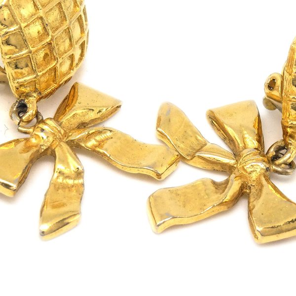 Chanel 1980s Dangle Bow Earrings Gold Clip-On Online now