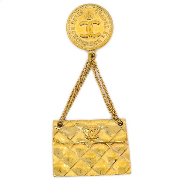 CHANEL 1993 Bag Brooch Pin Gold 93P Fashion