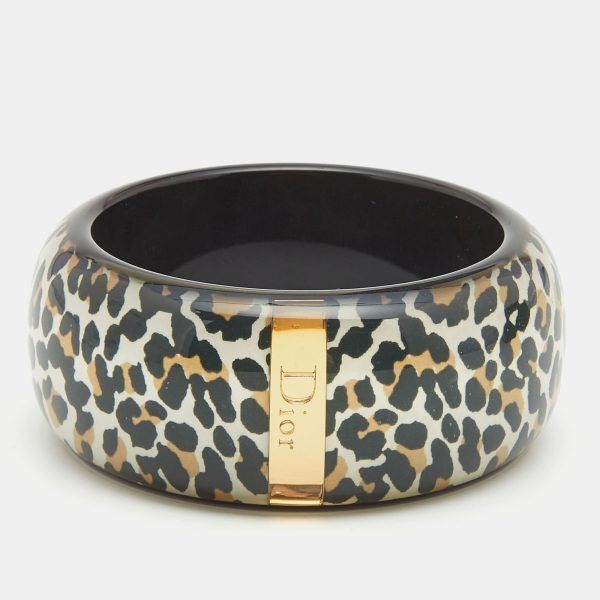 DIOR Black Resin Acrylic Leopard Printed Bangle Bracelet Discount