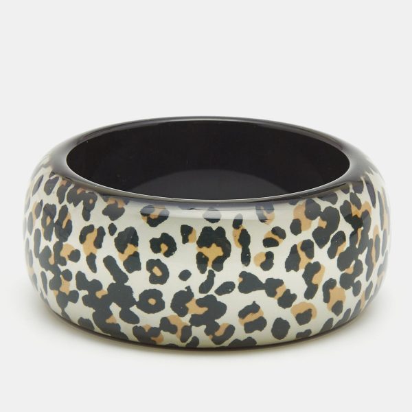 DIOR Black Resin Acrylic Leopard Printed Bangle Bracelet Discount