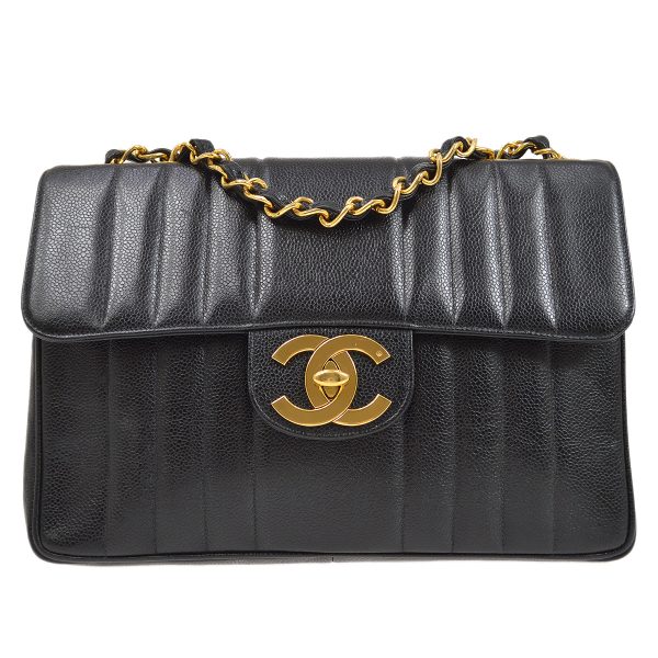 CHANEL 1991-1994 Big CC Vertical Classic Flap Jumbo Black Caviar Online Sale