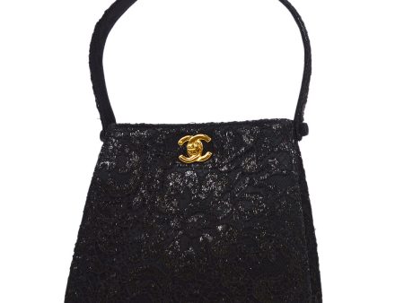 Chanel * 1997-1999 Lace Both Side Handbag Black Satin For Sale