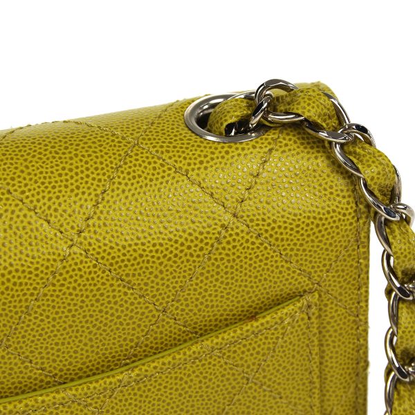 CHANEL * 1997-1999 Classic Square Flap 17 Green Caviar Hot on Sale