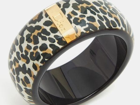 DIOR Black Resin Acrylic Leopard Printed Bangle Bracelet Discount