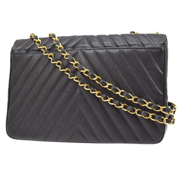 CHANEL 1991-1994 Black Caviar Chevron Classic Flap Bag Maxi Sale