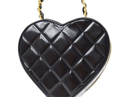 CHANEL * 1995 Black Patent Leather Heart Top Handle Bag Supply