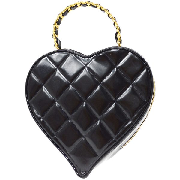 CHANEL * 1995 Black Patent Leather Heart Top Handle Bag Supply