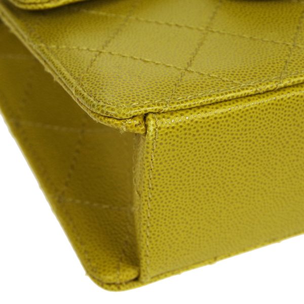 CHANEL * 1997-1999 Classic Square Flap 17 Green Caviar Hot on Sale