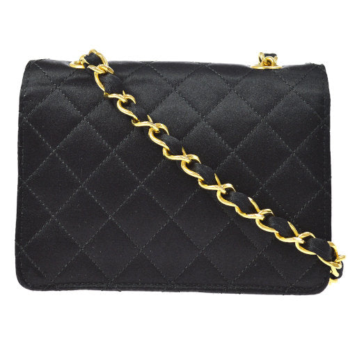 Chanel 1989-1991 Straight Flap Bag Micro Black Satin Online Sale