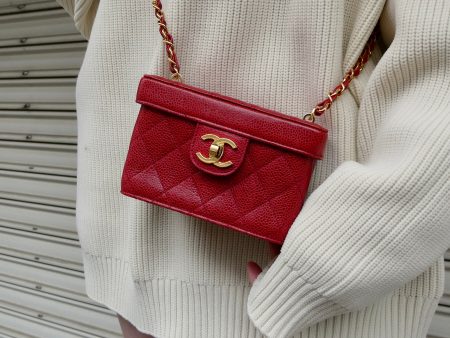 CHANEL * 1991-1994 Shoulder Bag Micro Red Caviar For Discount