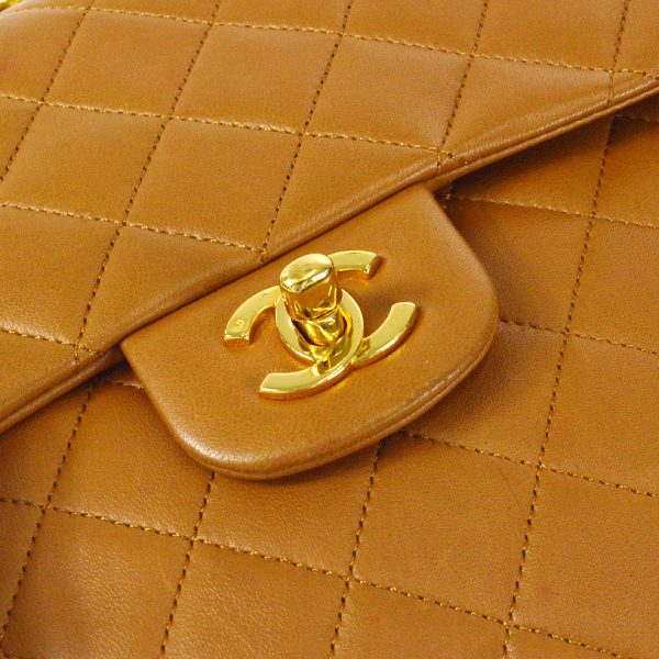 Chanel 1989-1991 Tall Classic Double Flap Medium Camel Lambskin Sale