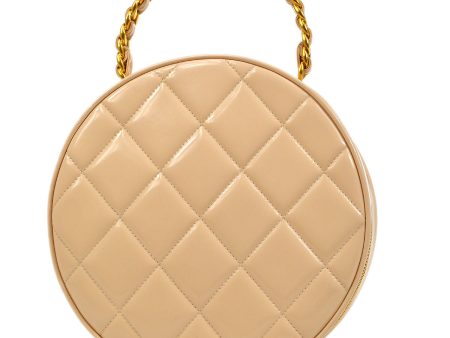 CHANEL * 1995 Round Cosmetic Chain vanity Hand Bag Beige Cheap