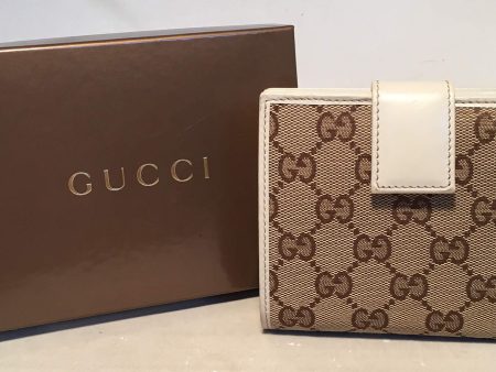 Gucci GG Monogram and Beige Leather Wallet with Zip Pocket and Box Online Hot Sale