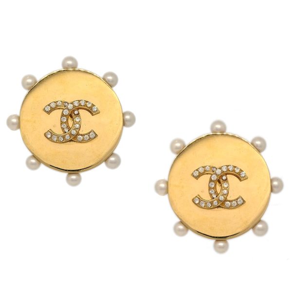 Chanel 1980s Faux Pearl & Crystal CC Earrings For Discount