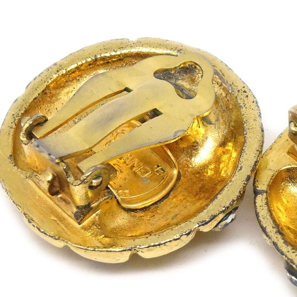 CHANEL 1980s Crystal & Gold Quilted Earrings Clip-On Online Sale