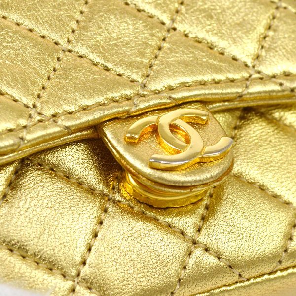 Chanel 1989-1991 Gold Lambskin Micro Classic Flap Shoulder Bag For Cheap