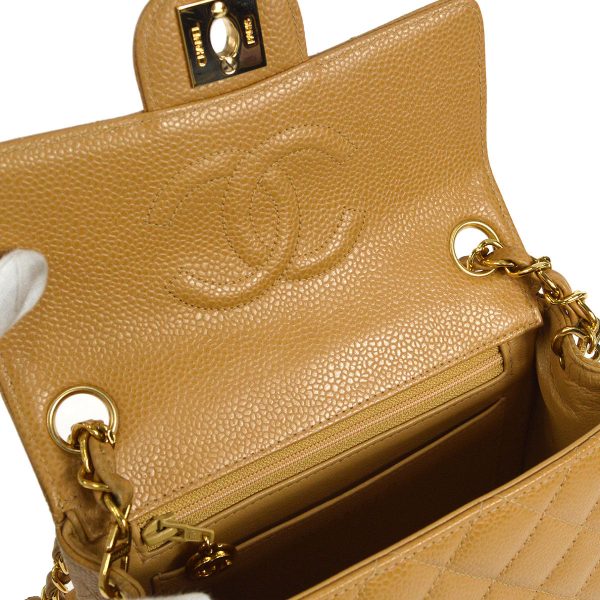 CHANEL * 2003-2004 Classic Square Flap Mini 17 Beige Caviar Hot on Sale