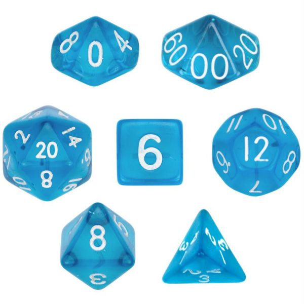 7 Die Polyhedral Dice Set  in Velvet Pouch- Translucent Blue For Cheap