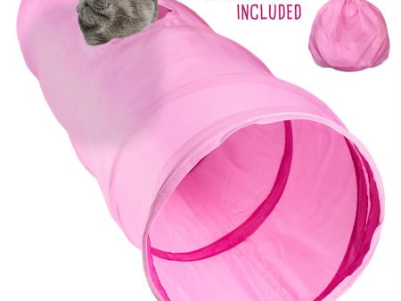 36  Pink Krinkle Cat Tunnel with Peek Hole and Storage Bag Hot on Sale