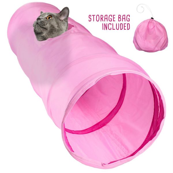 36  Pink Krinkle Cat Tunnel with Peek Hole and Storage Bag Hot on Sale