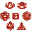 7 Die Polyhedral Dice Set  in Velvet Pouch- Translucent Red on Sale