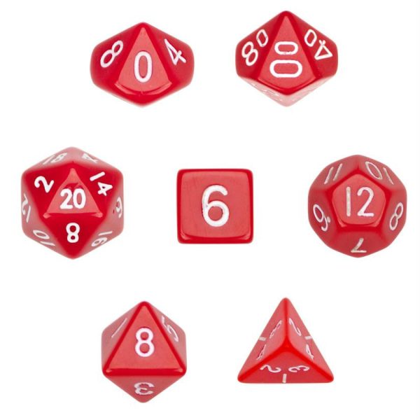 7 Die Polyhedral Dice Set  in Velvet Pouch- Opaque Red Online now