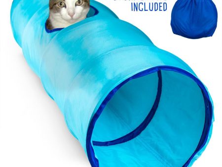 36  Blue Krinkle Cat Tunnel with Peek Hole and Storage Bag For Sale