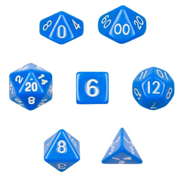 7 Die Polyhedral Dice Set  in Velvet Pouch- Opaque Blue Online now