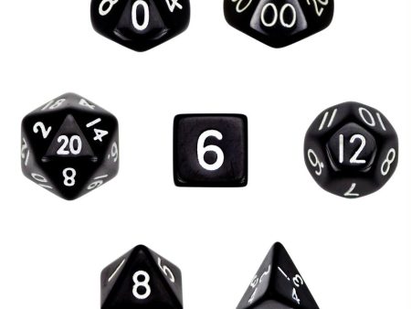 7 Die Polyhedral Dice Set  in Velvet Pouch- Opaque Black Online