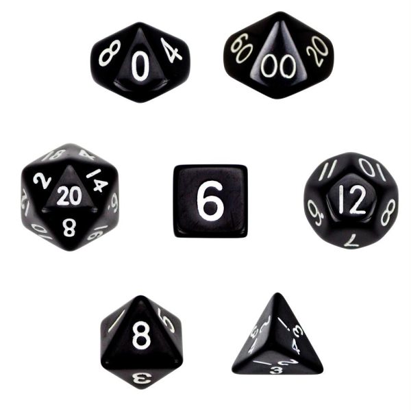 7 Die Polyhedral Dice Set  in Velvet Pouch- Opaque Black Online