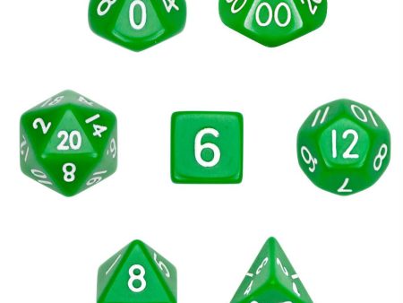 7 Die Polyhedral Dice Set  in Velvet Pouch- Opaque Green Online Sale